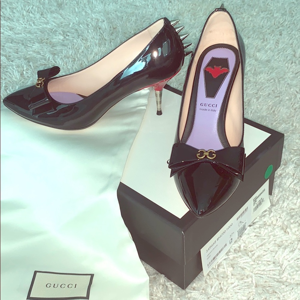 Gucci Vernice crystal Sadie - Black 37.5 spike - Picture 1 of 8